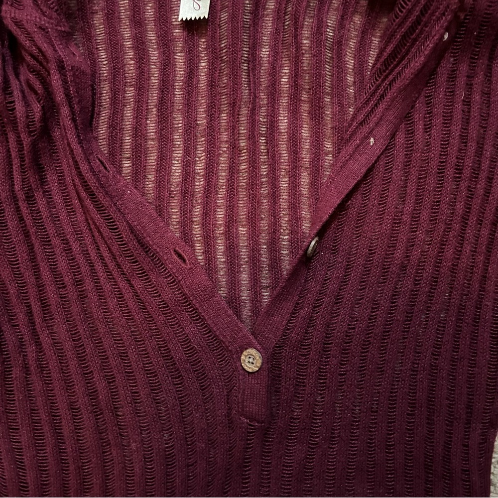 Abercrombie and Fitch Thin Knit Button Hooded Maroon Sweater Large Vintage - Picture 3 of 5